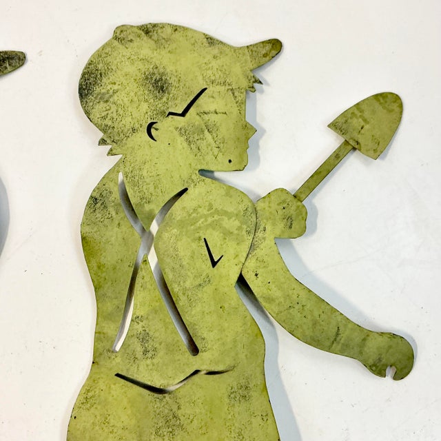 1950s Vintage Arts & Crafts Rustic European French Garden Ornaments, Kid Silhouettes - A Pair. For Sale - Image 13 of 15