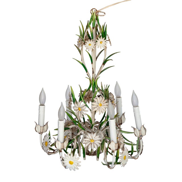 Italian Vintage Italian Tole Daisy Chandelier - 6 Arms For Sale - Image 3 of 14