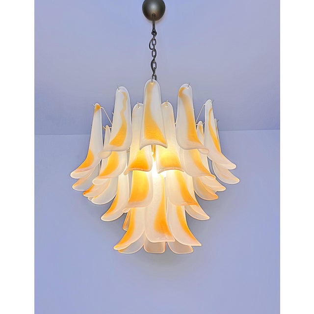 Vintage Italian Murano Chandelier with Acid-Etched Amber Glass Petals, 1990s For Sale - Image 15 of 17