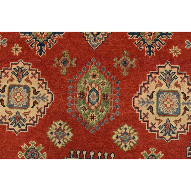 Red Kazak Rug 4′ X 6’2” Red Wool Tribal Hand-Knotted Oriental Carpet For Sale - Image 8 of 12