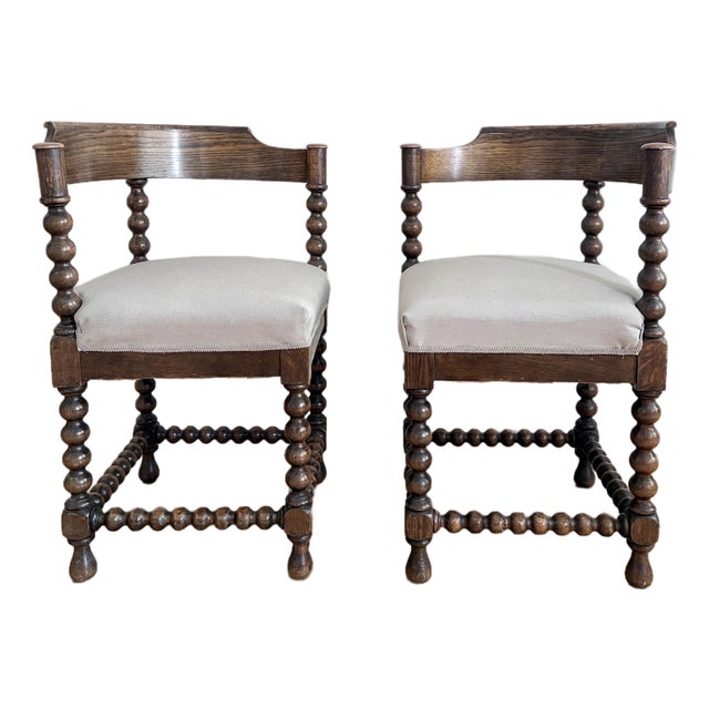 Pair of Antique Edwardian Bobbin Corner Chairs, English 1900 For Sale