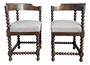 Pair of Antique Edwardian Bobbin Corner Chairs, English 1900