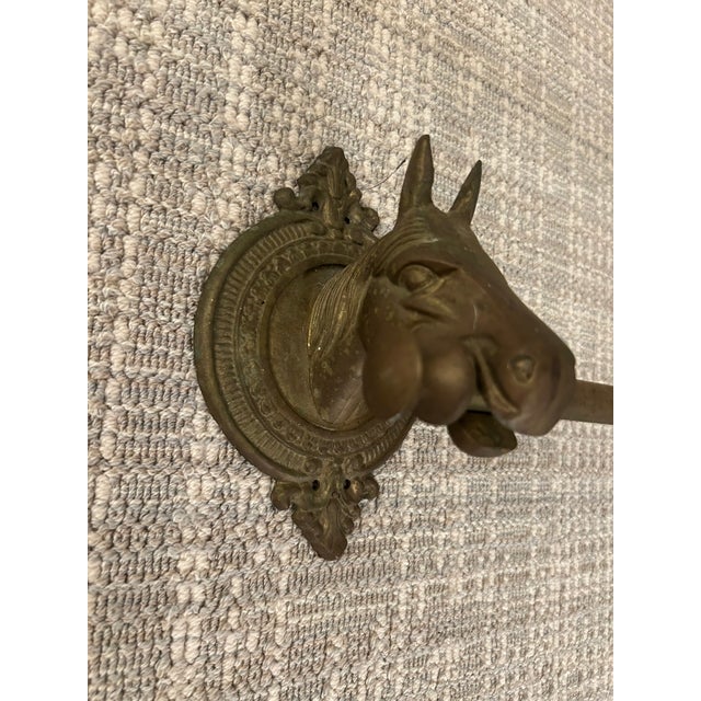 English Vintage English Manor Style Solid Brass Horse Head 5-Hook Entryway Coat Rack - 41" For Sale - Image 3 of 5