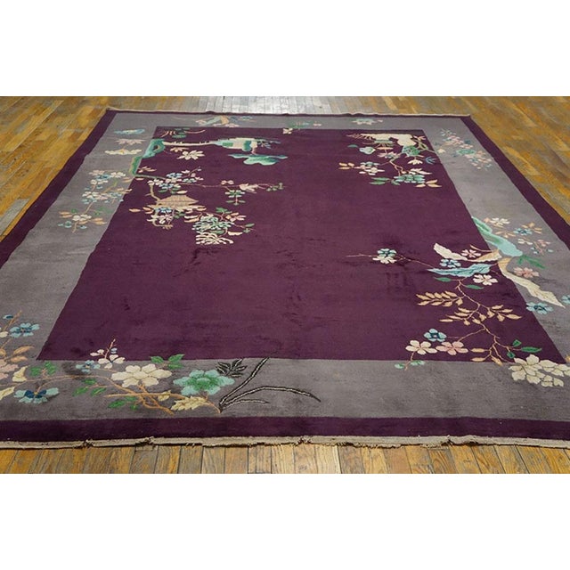 19202 Chinese Art Deco Carpet ( 8' x 10'10" - 245 x 330 ) Antique Floral Wool Hand Knotted Pile Purple / Lavender Mauve...
