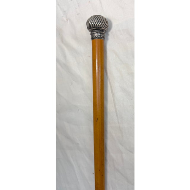 Antique 19th Century Monogrammed Sterling Silver Malacca Wood Walking Stick Cane For Sale - Image 4 of 11