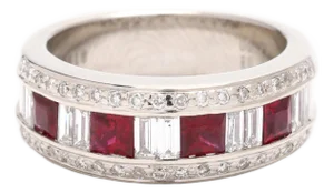 1.52ctw Ruby and Diamond Thick Band Ring, 18k White Gold, Ring Size 6.25