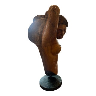 Sig de Tonancour. Signed 1984 Carved Wood Statue of Woman For Sale