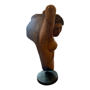 Sig de Tonancour. Signed 1984 Carved Wood Statue of Woman