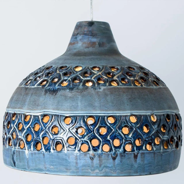 Blue Bowl Blue Ceramic Pendant Light, Denmark, 1970 For Sale - Image 8 of 12