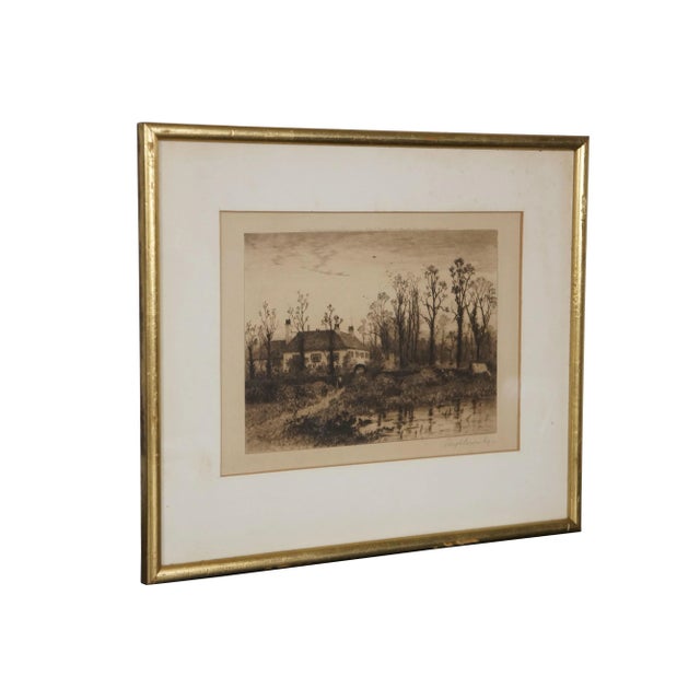 Late 19th century black and white etching titled "The Old Manor House" by Clough Bromley (United Kingdom; active circa...