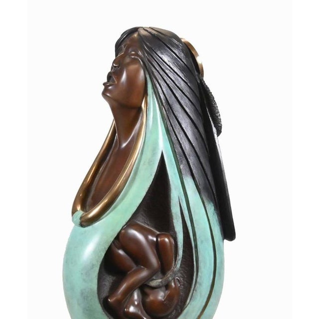 Native American Mother and Child Figurine in Bronze by Ernest Bo Mirabel, 1990s For Sale - Image 13 of 13