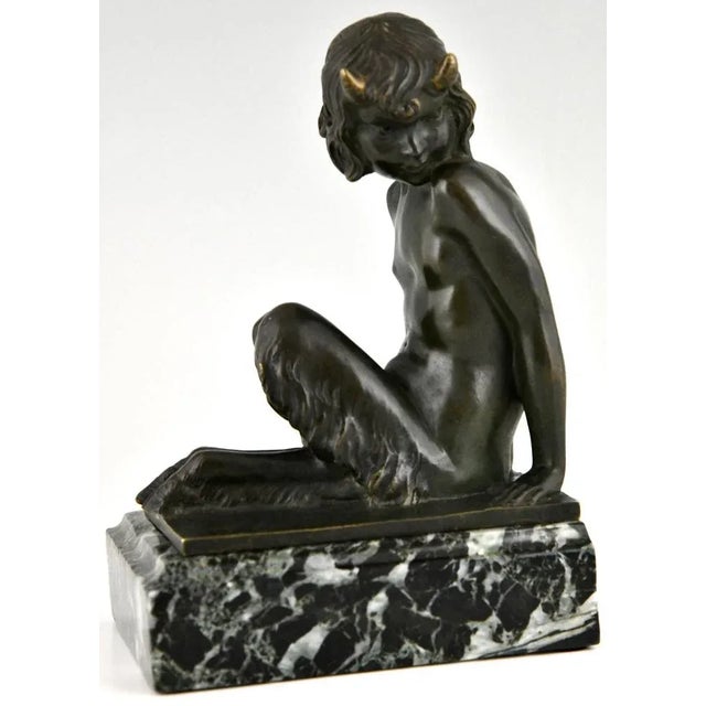 Green Art Deco Bronze Bookends Faun and Girl with Grapes by Pierre Laurel, 1925, Set of 2 For Sale - Image 8 of 13