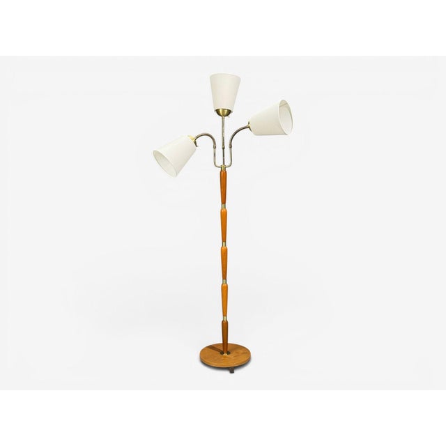 Mid-Century Modern 1950s Swedish Modern, Floor Lamp, Stained Wood, Fabric, Sweden For Sale - Image 3 of 13