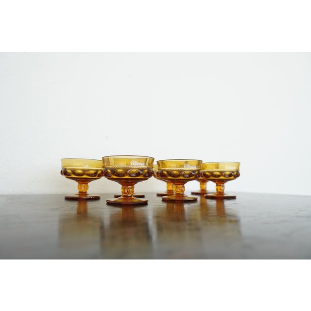 1960s Vintage Indiana Glass Amber King’s Crown Thumbprint Sherbet Glasses - Set of 7 For Sale - Image 5 of 16