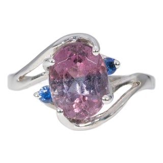 1.74Ct Bi-Color Tourmaline Estate Ring With Sapphire Accents in Solid 14k Gold, Size 6.75 For Sale