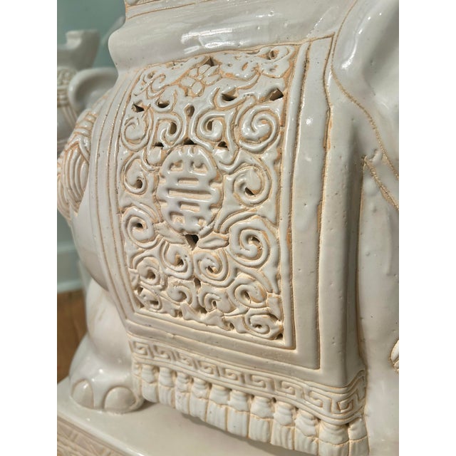 1960’s White Chinoiserie Elephant Garden Stools Large 21.5' - A Pair For Sale - Image 11 of 12