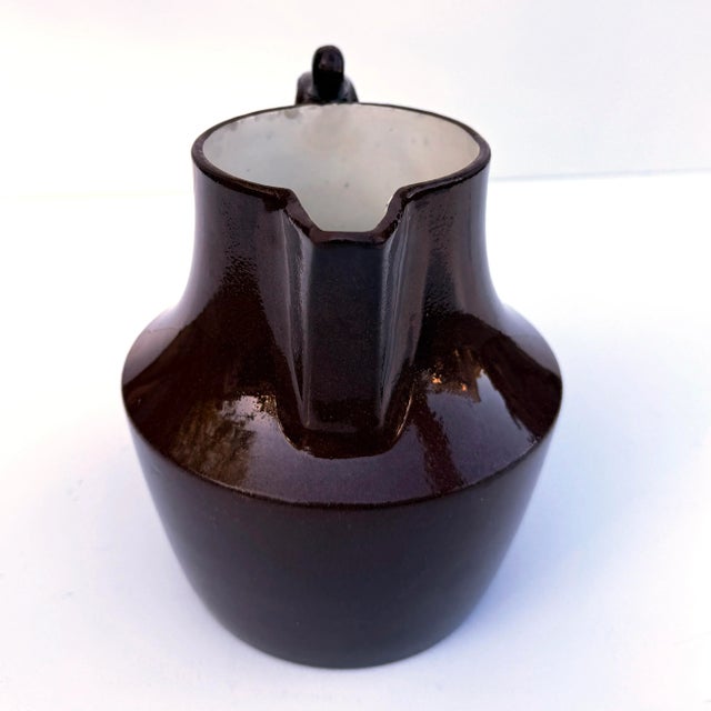 Antique Sarreguemines One-Handled Pitcher — Brown Glaze, White Interior — Pre-Wwi For Sale In Buffalo - Image 6 of 9