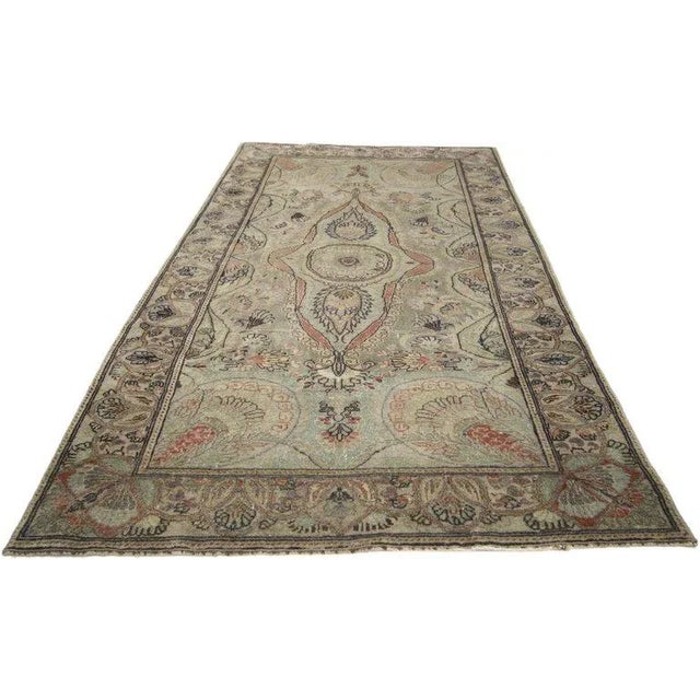 Rustic 1930s Vintage Gustavian Style Distressed Turkish Oushak Rug - 3′6″ × 6′7″ For Sale - Image 3 of 6