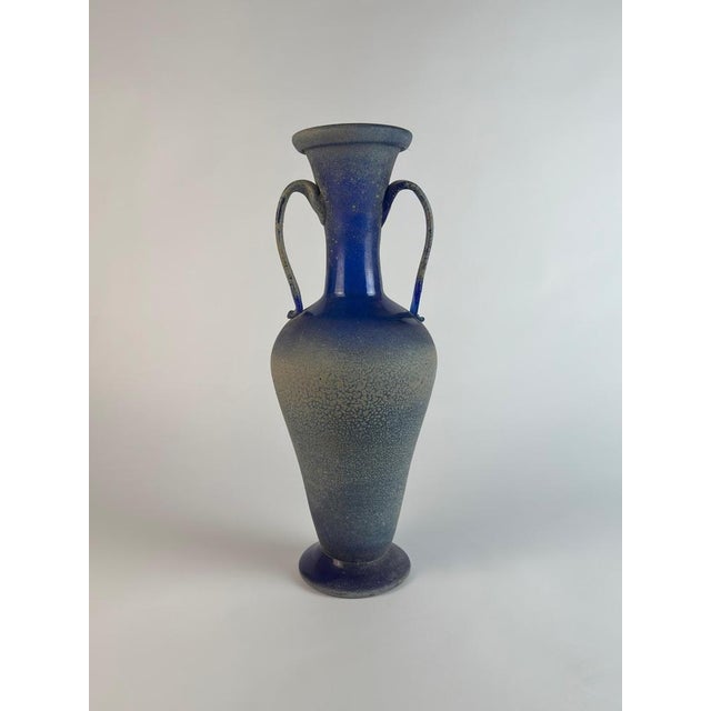 Glass Murano Cobalt Blue Glass Amphora Vase in Scavo Finish by Seguso, Italy, 1970s For Sale - Image 7 of 10