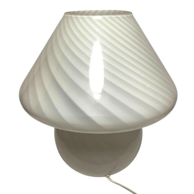 Murano Vintage Murano Mushroom Table Lamp White Swirl Art Glass Decor For Sale - Image 4 of 12
