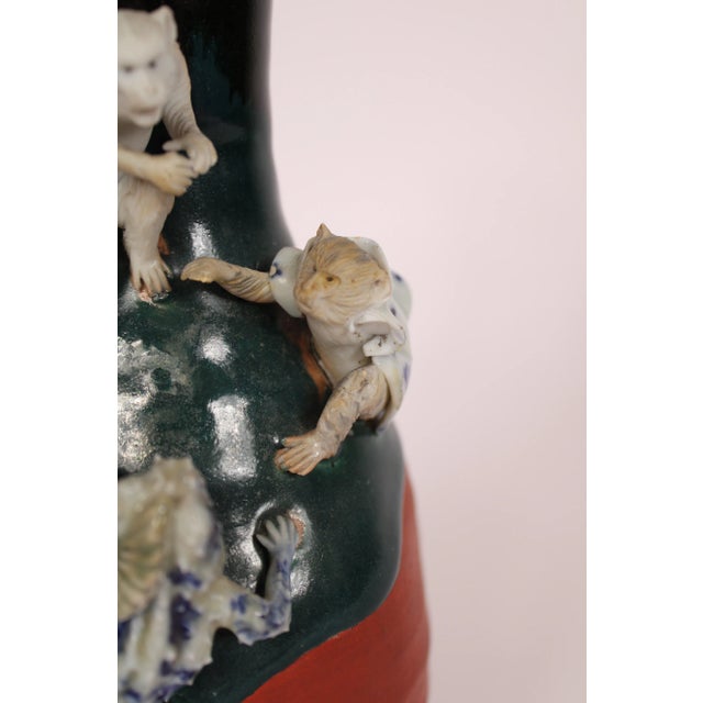 1950s Sumida Ware Vase With Monkeys For Sale - Image 5 of 8
