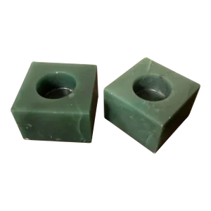 Green Agate Stone Square Display Base Block Cubes or Candlesticks - a Pair