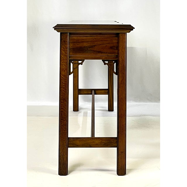 Late 20th Century Traditional Walnut & Burl Wood Serpentine Console Table For Sale - Image 6 of 15