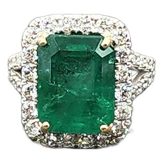 8.20 Ct Gia Certified Natural Zambian Emerald & Diamond Ring Size 6.5 For Sale