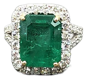 9.84 Ct Gia Certified Natural Zambian Emerald & Diamond Ring Size 6.5