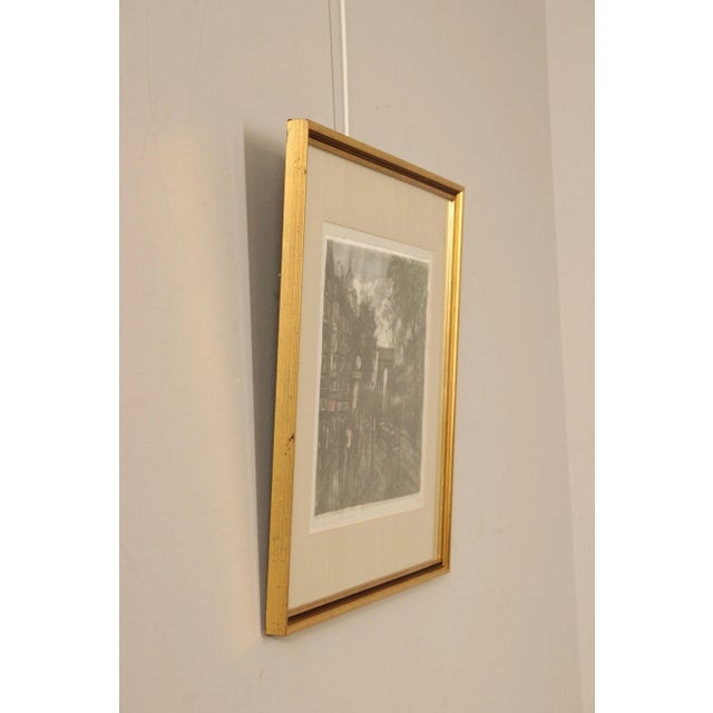 Vintage 20th Century 'Paris' Street Scene Colored Etching, Custom Framed For Sale - Image 4 of 13