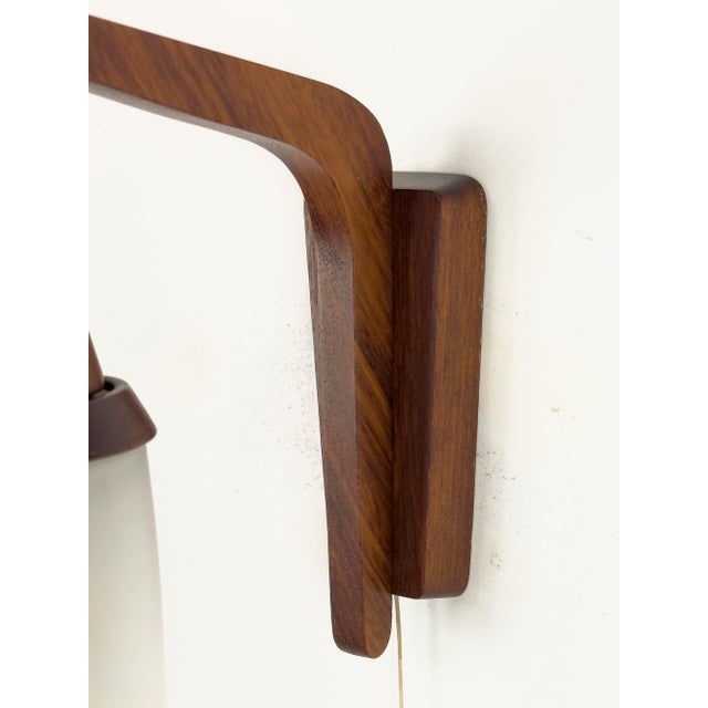 Glass Wall Light in Teak and Opaline Glass, 1960s For Sale - Image 7 of 13