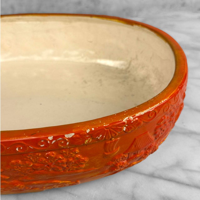 Orange Vintage Large Japanese Ceramic Orange Oval Bonsai Planter For Sale - Image 8 of 13