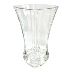 French Mid Century Modern Clear Glass Vase / Sculptural Flared Heavy Glass Vase