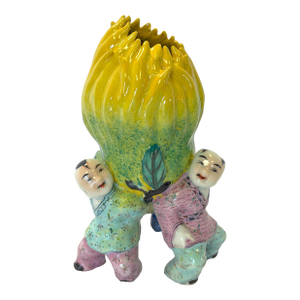 Antique Chinese Famille Rose Porcelain Buddha and Lotus Figurine Vase