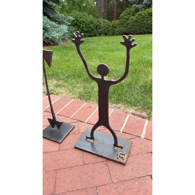 Mid-Century Modern Pair of Brutalist Welded Steel Figural Sculptures, American, Circa 1970s For Sale - Image 3 of 9
