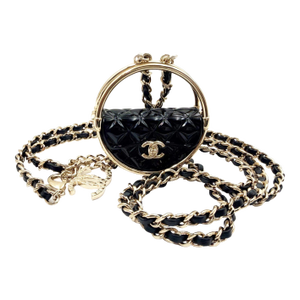 Chanel Brand New Gold CC Black Hula Bag Mirror Large Charm Long Necklace