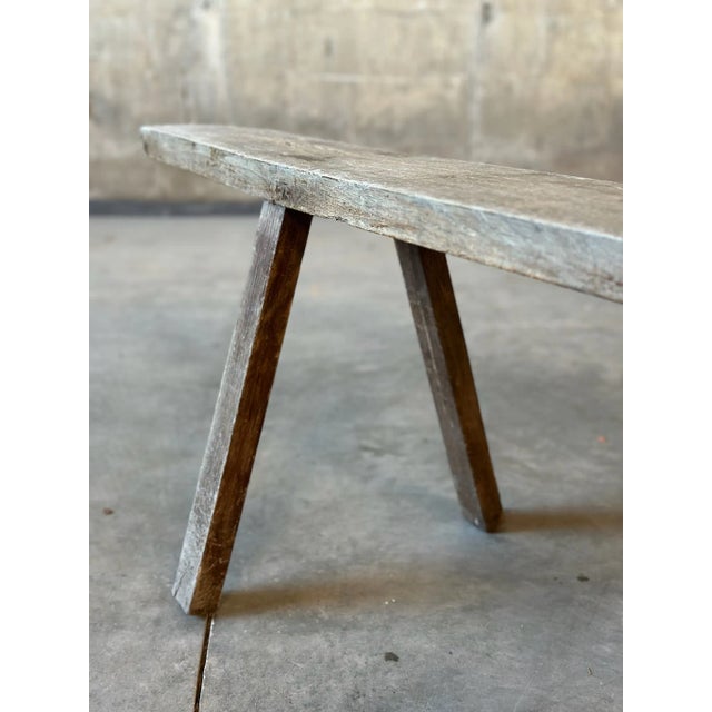 French Country Primitive Oak Plank Wood Bench For Sale - Image 3 of 6