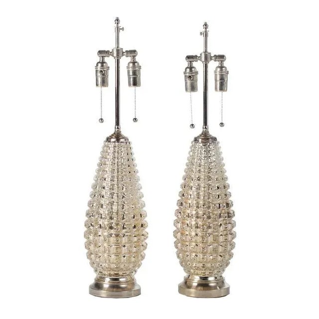 Metal Faux Crocodile Texture Mercury Glass Table Lamps - A Pair For Sale - Image 7 of 7