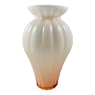 Vintage Ridged Glass Vase - White & Peach For Sale
