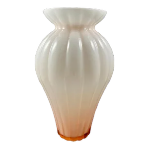 Vintage Ridged Glass Vase - White & Peach