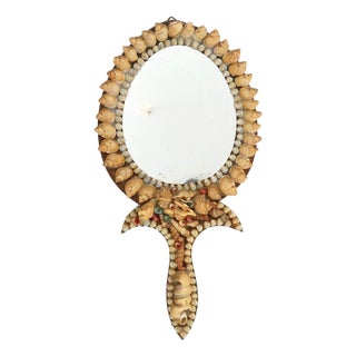 Early 20th Century French Seaside Souvenir Shell Hand Mirror For Sale