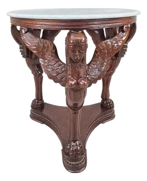 Vintage Indonesian Neoclassical Style Winged Caryatid Marble Top Center Table