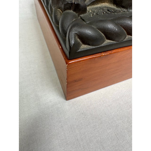 Vintage Equestrian Low Relief Lidded Wooden Decorative Organization Accessory Box, Black & Charcoal Gray For Sale - Image 9 of 12
