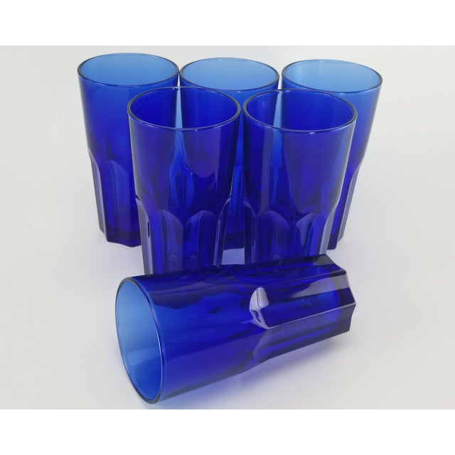 Arcoroc Cobalt Blue Drinking Glasses/Tumblers France 7 Panel Set of 6