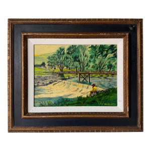 1970's Max Jacob Schacknow “Fishing at the Nevele” Oil on Canvas Painting, Framed