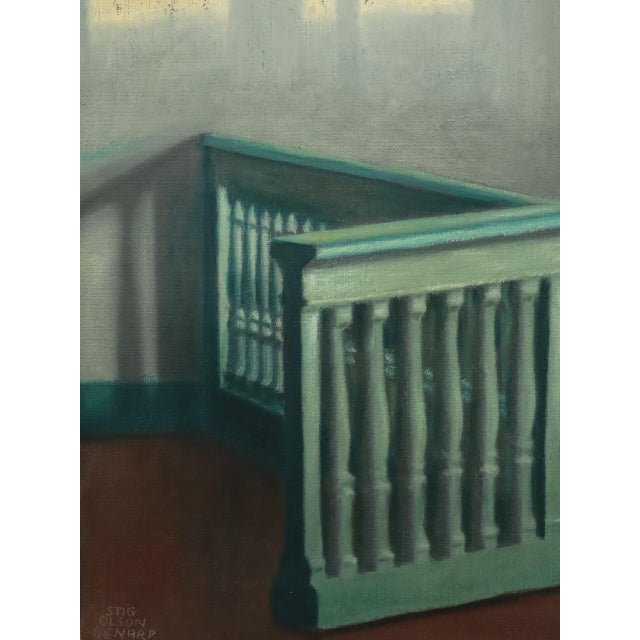 Mid-Century Modern 'Sunlit Landing' Vintage Swedish Original Interior Oil Painting, Framed For Sale - Image 10 of 14