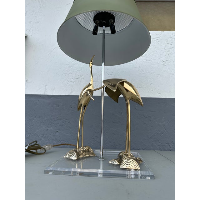 Brass crane birds with lucite vase in perfect condition very elegant pcs