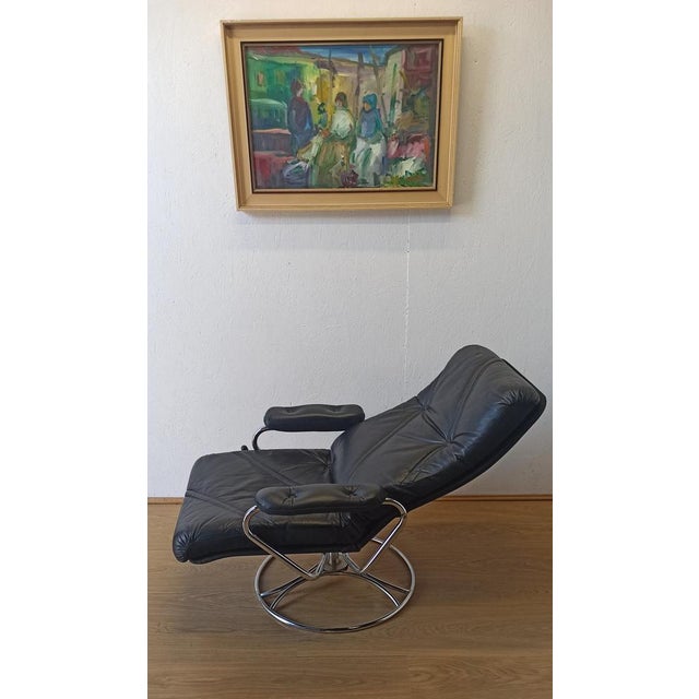 Black Scandinavian Leather Armchair, 1970s For Sale - Image 8 of 18