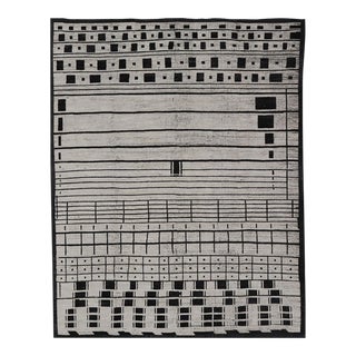 Palace Size Afghan Modern Casual Hand-Knotted in Wool With Black and White 14'1 X 17'1 For Sale