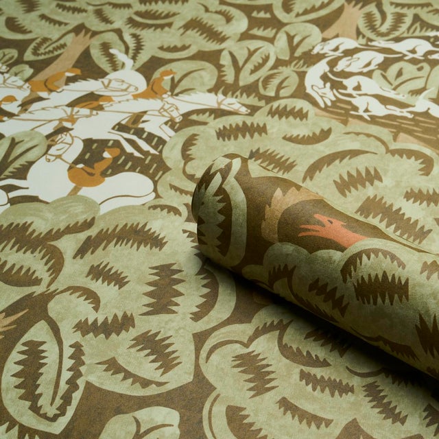 Not Yet Made - Made To Order Schumacher x The New Yorker Margaret Schloeman's Fox Chase Wallpaper In Sage & Soft Brown For Sale - Image 5 of 5